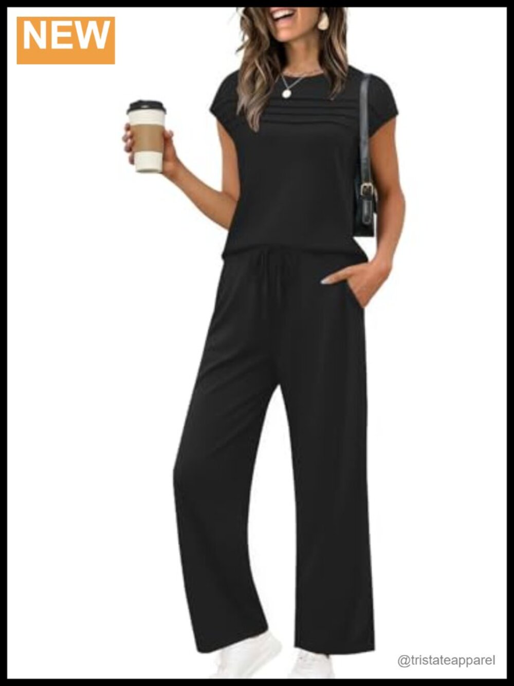 Two Piece Lounge Set Cap Sleeve Top Wide Leg Pants Casual
